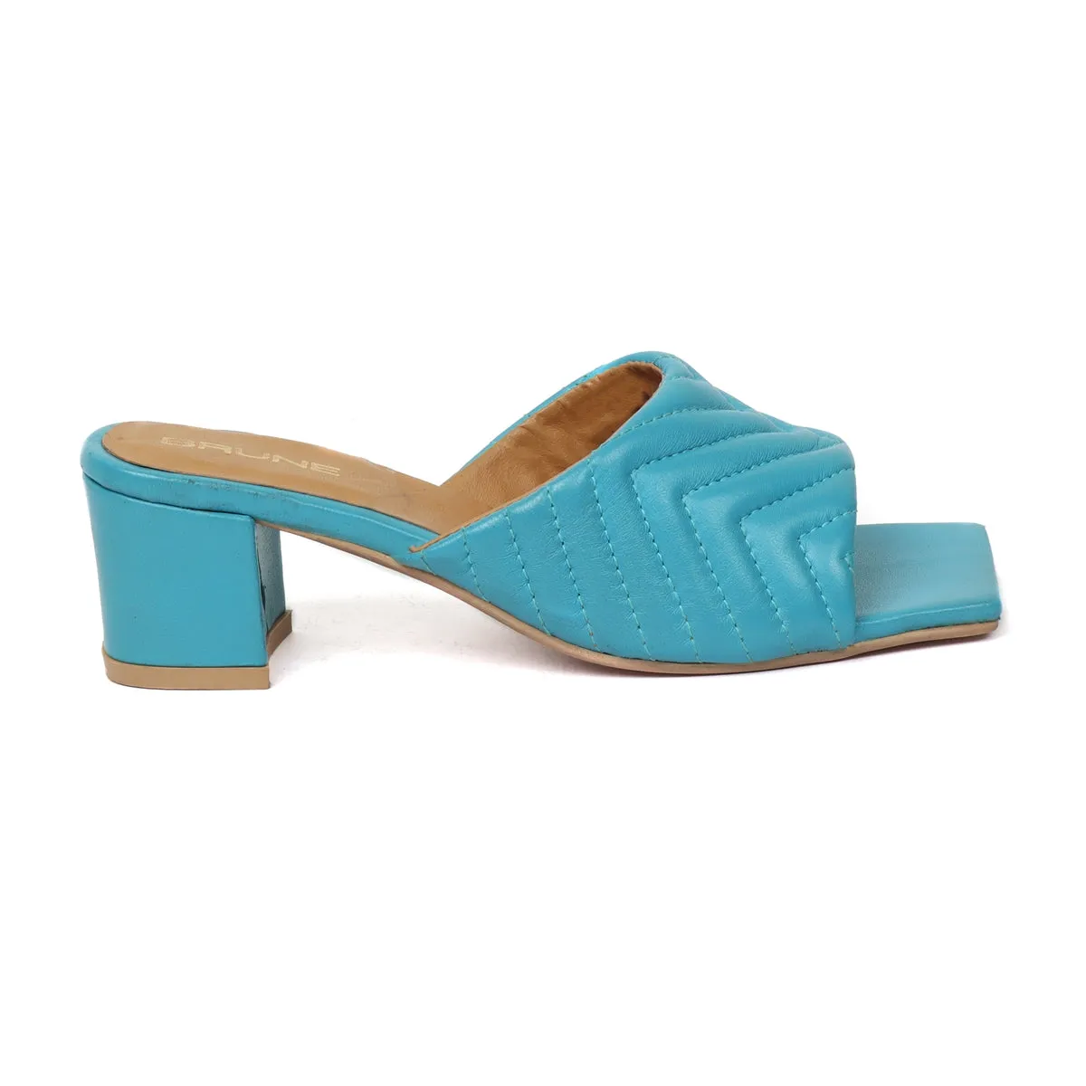 Women's Sky Blue Leather Squared Toe Wavy Cut Strap Slide-in-Slippers