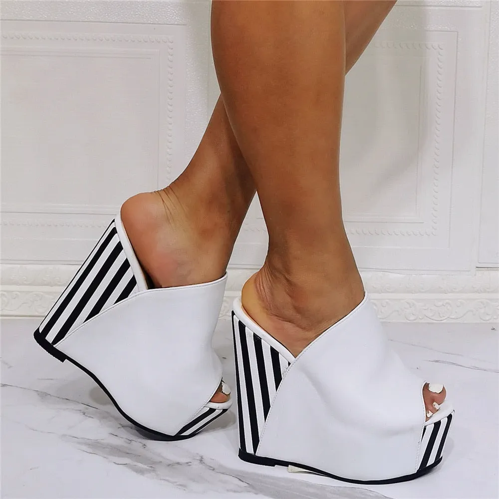 Women's Summer Concise Style Peep Toe Stripe Wedge Platform Sandals