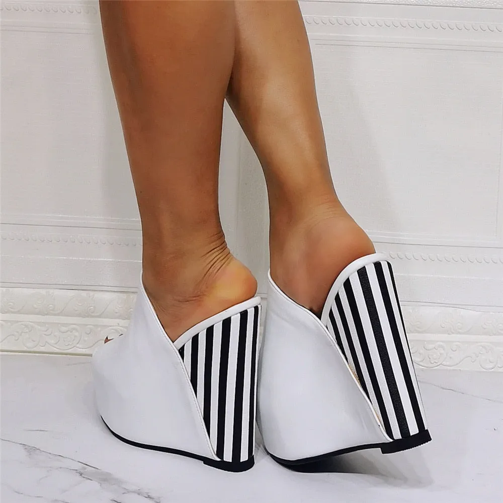 Women's Summer Concise Style Peep Toe Stripe Wedge Platform Sandals